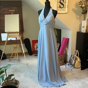Azazie Light Blue Halter Maxi/Bridesmaid Dress